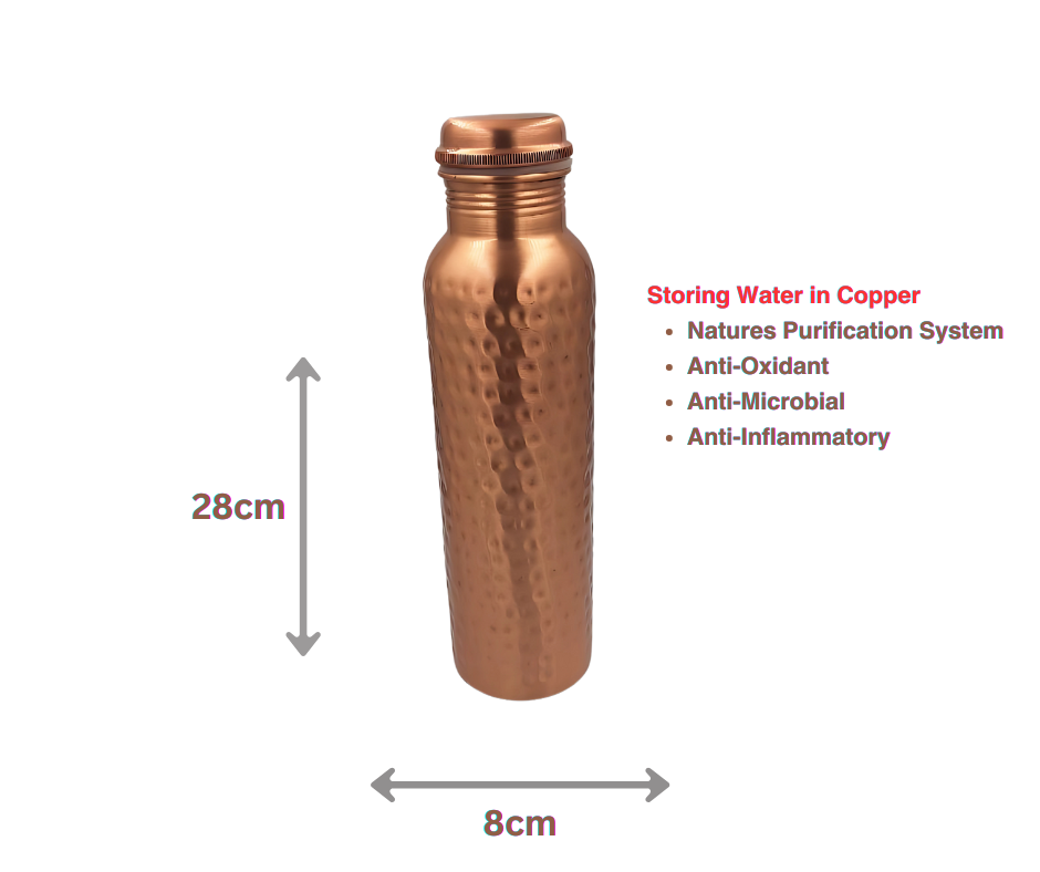 Pure Copper Water Bottle – 950ml (Hammered Design)