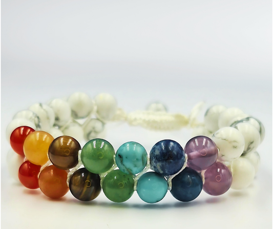 White Howlite 7 Chakra Bracelet - Lab Certified