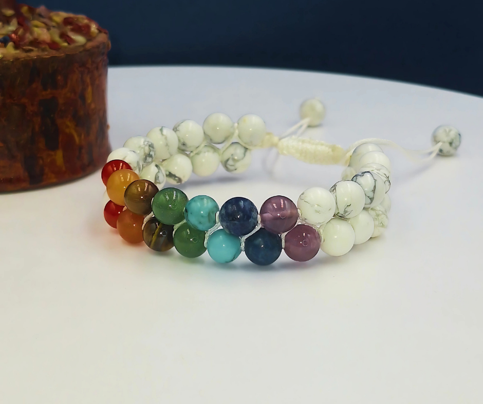 White Howlite 7 Chakra Bracelet - Lab Certified