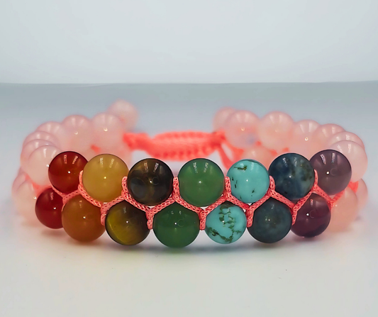 Rose Quartz 7 Chakra Bracelet - Lab Certified