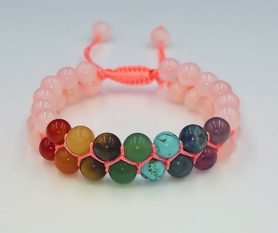Rose Quartz 7 Chakra Bracelet - Lab Certified
