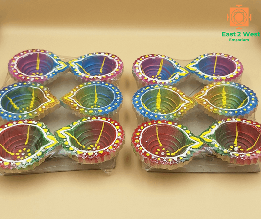 Rangoli Multi Color Diya Type 1 ( 6 Pack ) - East 2 West Emporium