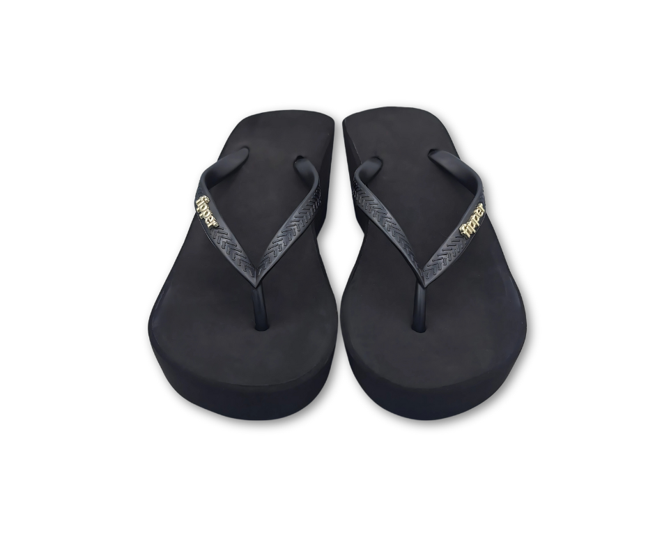 Fipper Wedges Flip Flops - Black