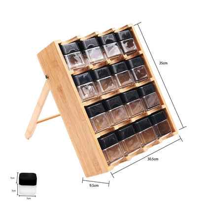 Spice Rack Set Multipurpose Countertop Pantry Spy Wood Condiment Organizer Shelf 16 Grid with Jars