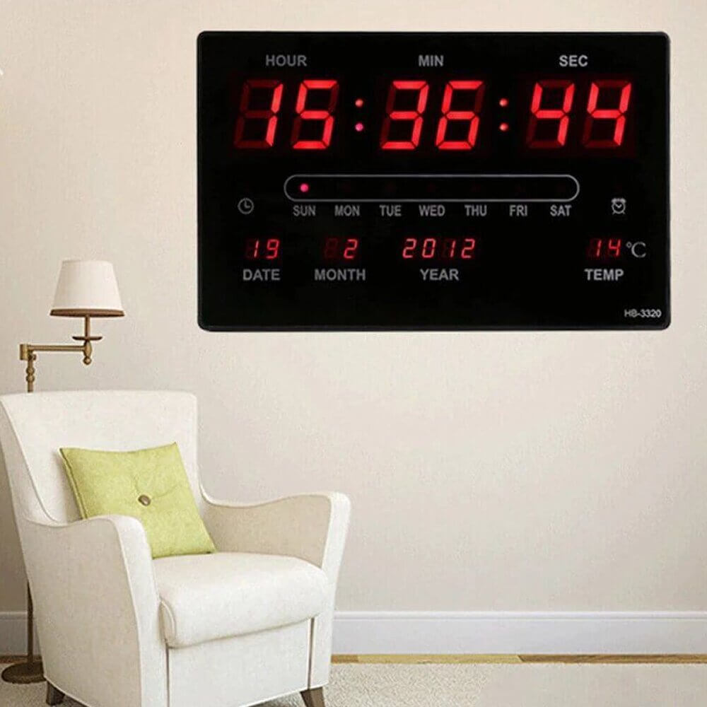 Digital Wall Clock with Date, Day, and Temperature Display