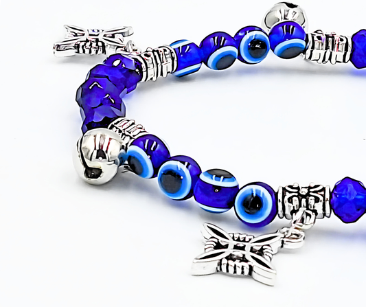 Evil Eye Charm Cross and Bell Bracelet