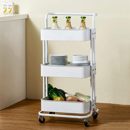 3 Tier Utility Rolling Cart Storage Organizer Cart Multi Functional Trolley Cart