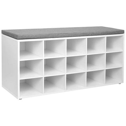 Bench Shoe Rack White Entryway 15 Cubicle Bench Compartments Shoe Rack with Cushion