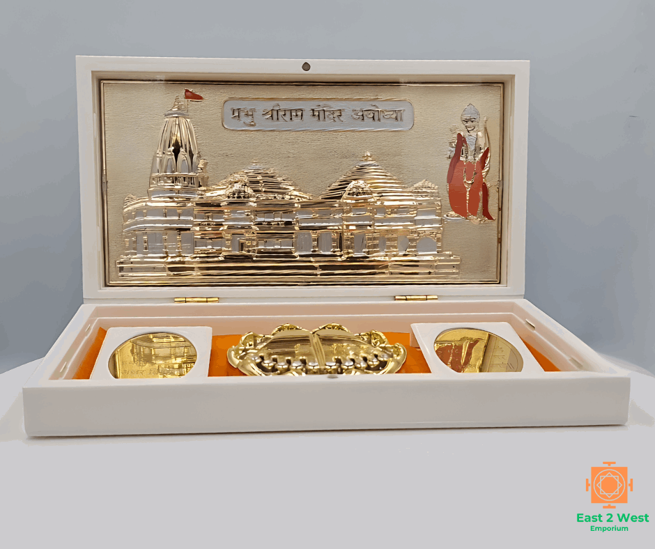Devotional Pooja Box - Ram Janmaboomie Mandir ( Large 21.3 x 11.6 cm ) - East 2 West Emporium