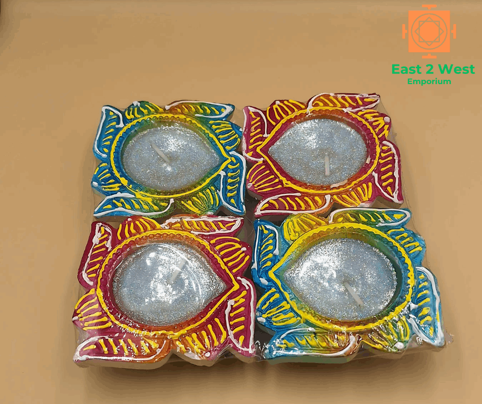 Multi Color Designer Wax Diya ( 4 Pack ) - East 2 West Emporium