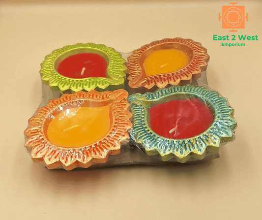 Multi Color Wax Diya ( 4 Pack ) - East 2 West Emporium