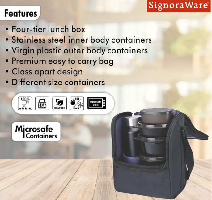 Signoraware - Monarch 5 Piece Lunch Bag Set with Stainless Steel Flask