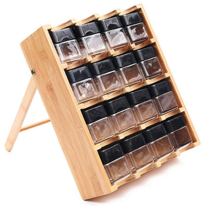 Spice Rack Set Multipurpose Countertop Pantry Spy Wood Condiment Organizer Shelf 16 Grid with Jars